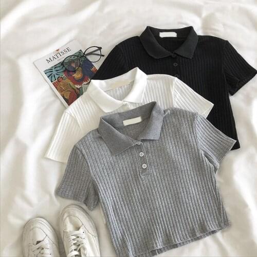 2021 New Women Summer Polo-Collar T Shirt Casual Button Pit Stripes T-Shirts Tees Ladies Short Sleeve Bottom Shirt Tops AB2157