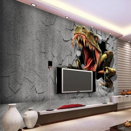3D brick wall remnant wall Jurassic dinosaur TV background wall painting