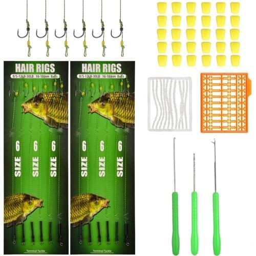 47Pcs Carp Fishing Tied Rig Ready Making Hook Set 2/4/6/8# Boilies Bait Stops Baiting Needle Terminal Carp fishing Accessories