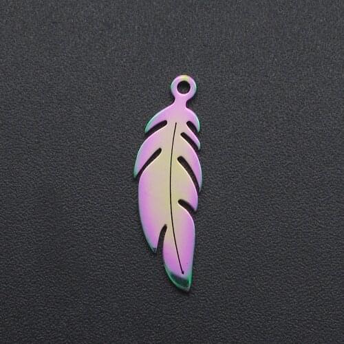 5pcs/lot 100% Stainless Steel Rainbow Feather Charm Pendant Wholesale Never Fade Jewelry Making Charms Top Quality