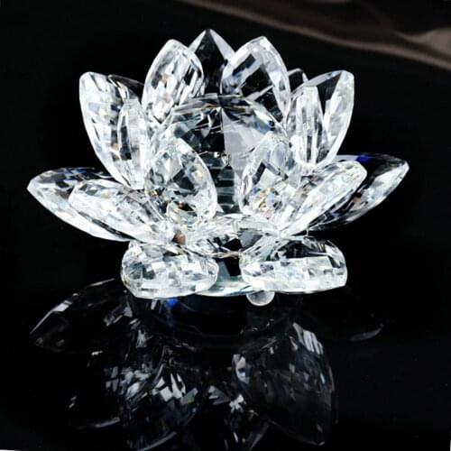 8cm Clear Holy Crystal Lotus Flower Quartz Glass Souvenir Home Decoration