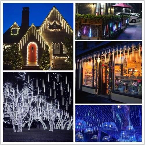 8 Tubes 30cm 50cm Outdoor Waterproof Garden Decor Meteor Shower Fairy String Lights Garland 2021 Christmas Decoration for Home