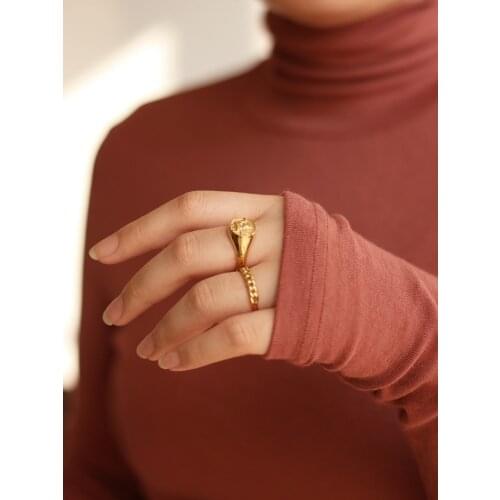 Amaiyllis 18k Gold Little Angel Wings Love God Thick Chain Wide Ring Golden Hollow Index Finger Ring Female Bijoux Jewelry