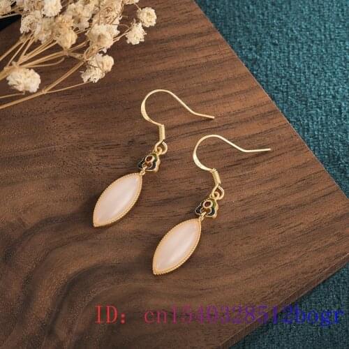 White Jade Water drop Earrings Fashion Jewelry Zircon Gifts Chalcedony Gemstone 925 Silver Women Natural Charm Amulet Crystal