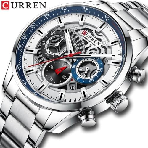 2021 New Mens Watches CURREN Top Brand Luxury Stainless Steel Casual Quartz Wristwatch Men Sport Waterproof Clock Watch for Men