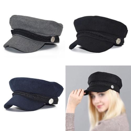 Ladies Solid Classic Womens Girls Wool Blend Baker Boy Peaked Cap Newsboy Beret Hat Travel Button