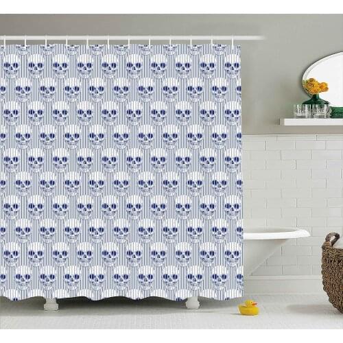 Skulls Decorations Shower Curtain Skulls and Geometric Shapes with Optical Effects Illustration Bath Curtains for Bathroom Decor