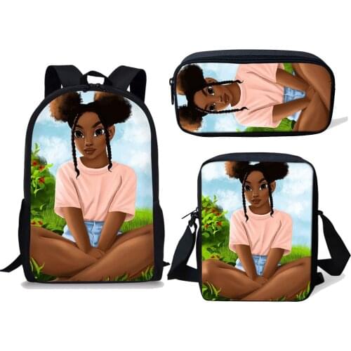 NOISYDESIGNS Children School Bags For Teenage Boys Kids Backpacks 3PCS/SET Black Girl Magic Afro Lady Printing Mochila Escolar