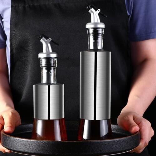 1Pcs 200Ml Stainless Steel Push Type Glass Oil Vinegar Dispenser Seasoning Leak Proof 300Ml Bottle Kitchen Cooking Tool
