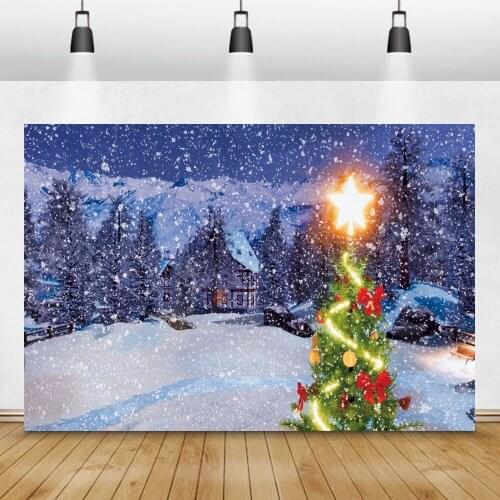 Photo Background Winter Snow Scenic Christmas Tree Small Town Forest Snowflake Family Baby Portrait Photography Backdrop Studio