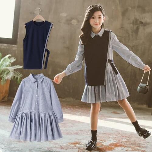 Teen Girls Clothes French Style Vintage Loose Dress With Tops Long-Sleeved Cotton Dresses for Girls Kids Clothing 4 7 9 11 12 14