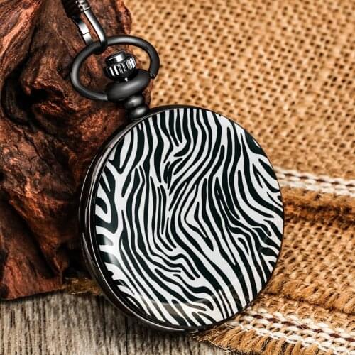 Zebra Stripes Grace Pocket Watches High Quality Quartz Digital Dial Smooth Flip Cover Alloy Comfortable Pendant Lady Thick Chain