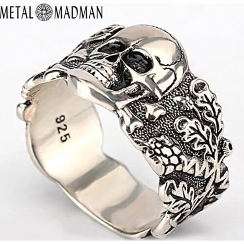 Skull Ring for Men 925 Sterling Silver Skeleton Walking Evil Demon Vintage Punk Rock Cool Skull Ring for Men Fashion Jewelry