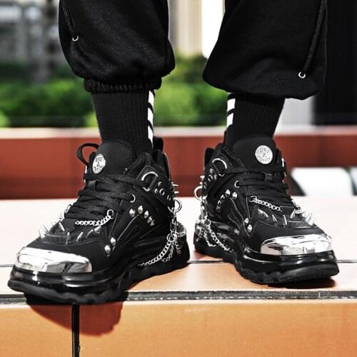 Chunky Sneakers True Men Fashion Rivet Chain Full Palm Air Cushion Platform Shoes Street Trend Cool Plus Size Trainers Size 11