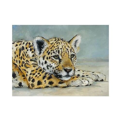 Leopard cub portrait ORIGINAL art - TOP art oil painting--24 inch art painting # TOP animal HOME Decor OIL ON CANVAS