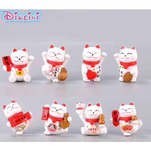 1pc Lucky Cat Miniature Figurine Wealth Kitten cartoon Figures animal models Pet toy DIY Accessories Doll House Decoration