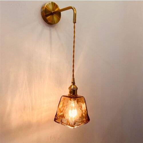 Retro Irregular Brass Glass Wall lamp Lotus Leaf Lamp Vintage Hanging Droplight for Foyer Aisle Decoration Hotel Bedroom Light