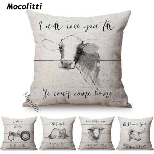 Nordic Farm Animal Pillow Case Pencil Drawing Cow Sheep Decoration Throw Pillows Square Cushion Cover Bed Sofa Cushions Cover