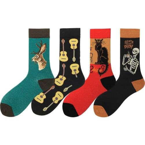 Autumn New Arrived Happy Socks Men Funny Harajuku Style Streetwear Hip Hop Animals Guitar Characters Crew Sock Gift For Men
