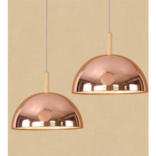 Loft Style Rose Gold Iron Droplight Modern LED Pendant Light Fixtures Iron Wood Hanging Lamp Home Decor Indoor Lighting