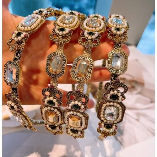 Retro Alloy Women Baroque Headband Thin Glitter Crystal Beaded Hairband for Women Girls Hair Accessories
