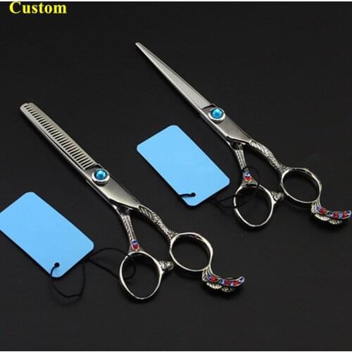 Custom New professional japan 440c Retro phoenix 6 inch hair scissors cutting barber salon thinning shears hairdressing scissors