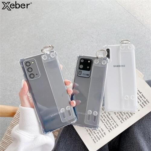 Soft Shockproof Clear Wrist Strap Stand Phone Case For Samsung A52 A72 A32 A12 S21 S20 FE Note 20 Ultra A71 A51 A21S A50 A30 A70