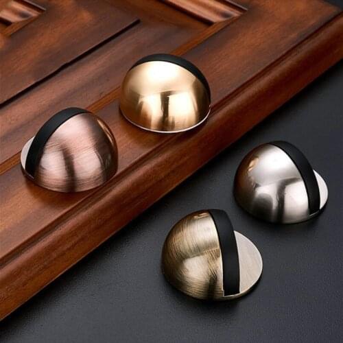 Rubber Door Stopper Brushed Zinc Alloy Magnetic Hidden Door Holder Catch Modern Floor Mounted Door Stop With 3M Adhesive Silver