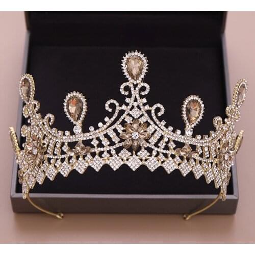 Luxury Bridal Tiara Baroque Wedding Crown Headpiece Light Gold Crystal Rhinestone Tiaras And Crowns Wedding Hair Accessories