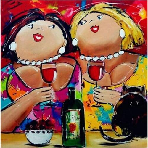 Needlework cartoon two women drinking full square round 5d diy diamond embroidery diamond painting cross stitch kits ZP-2346