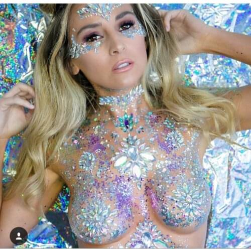 Rystal Sexy Chest Jewels Temporary Tattoo Sticker 3D Stage Rhinestone Flash Tattoos Adhesive Face Jewel Chest Gem Body Paint