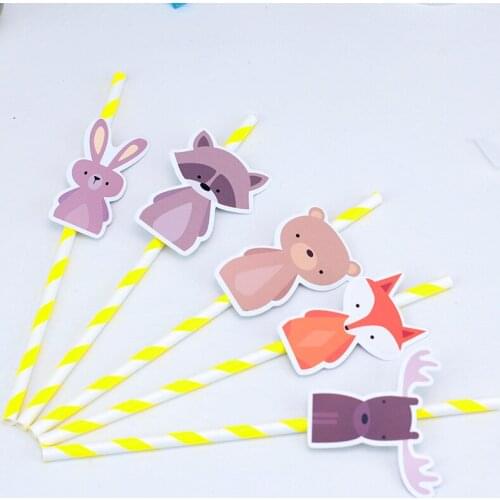 Woodland Animals Theme Party Straws Animal Series 4 Straw Paper Straws Kids Birthday Baby Shower Party Decorations Supplies