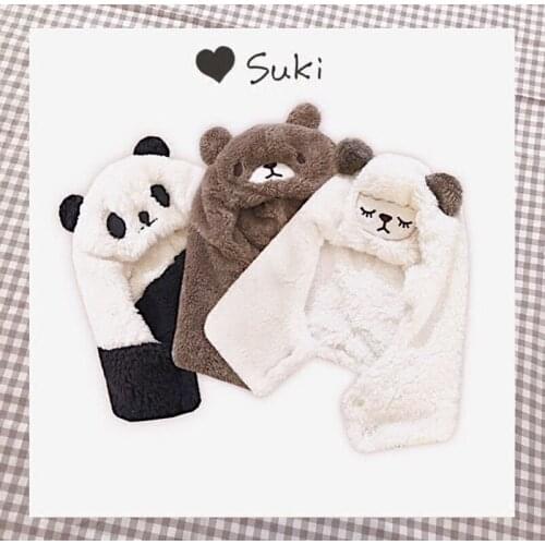 Super Cute Womens Winter Animal Plush Bomber Cap Warm Cashmere Hat Kawaii Cartoon Panda Bear Sheep Sweet Girls