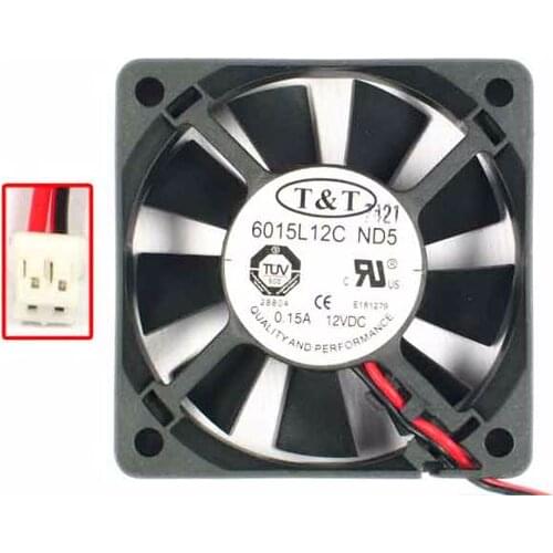T&T 6015L12C ND5 DC 12V 0.15A 60x60x15mm 2-Wire Server Square Fan