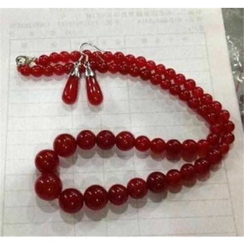 Excellent 6-14mm Red Ruby Gemstone Necklace 18" & Earring