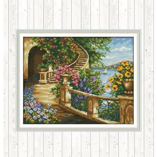 Spring Balcony Chinese Cross Stitch Kits DIY Handmade Needlework 14ct 11ct Printed Counts Stitches Embroidery DMC Floss Crafts