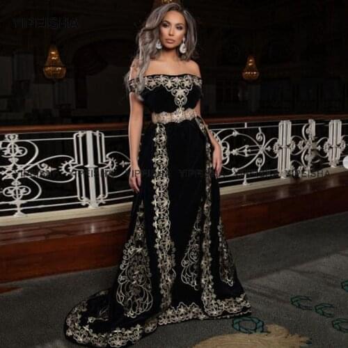 Yipeisha Moroccan Caftan Dresses Formal Evening Dress Embroidery Lace Off-shoulder Long Arabic Party Dress Velvet Prom Gown