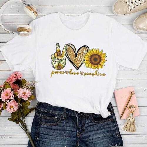 T-shirts Women Floral Sunflower Love Heart Cute Fashion Spring Summer Tshirt Top Lady Stylish 2021 Print Clothes Tee T-Shirt