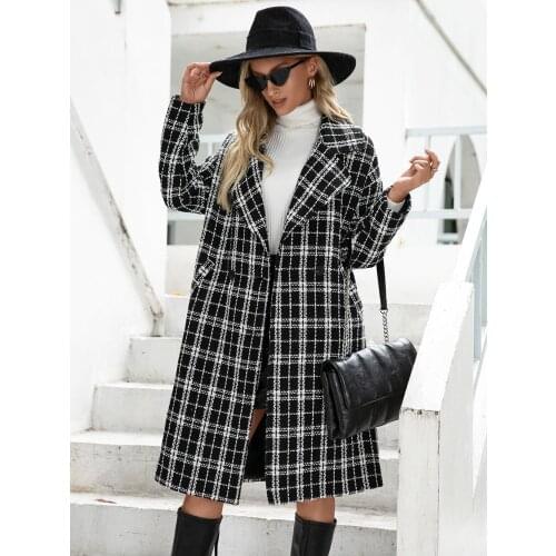 Women Plaid Warm Long Outer Garment For Winter Chic Business Office Coats Tops Female Vintage Slim Outerwear 8071050