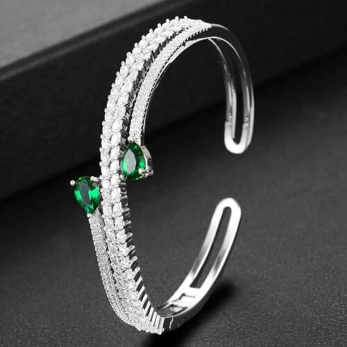 GODKI Luxury 3 ROWS Cuff Bangle For Women Wedding Bagutte Cut Cubic Zirconia CZ Dubai Bracelet With Charms Party Jewelry Gift