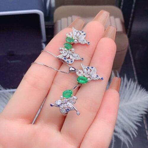 925 sterling silver jewlery sets earrings for women rings for women pendant for women Emerald Necklace/Earrings/Ring Cute