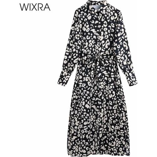 Wixra Womens Long Dress Sashes Full Sleeve Turn Down Collar High Street Mid Calf Clothing 2021 Spring Summer New