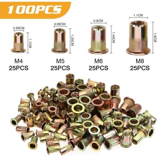 100pcs Zinc Plated Rivetnuts Blind Set Nutserts Threaded Insert Nutsert Cap Flat Head Rivet Nuts Carbon Steel M4 M5 M6 M8