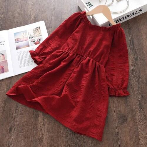 2021 New Year Christmas Fashion Costumes Girls Solid Dresses Long Sleeve Casual Dress Children Princess Clothes Kids Clothing