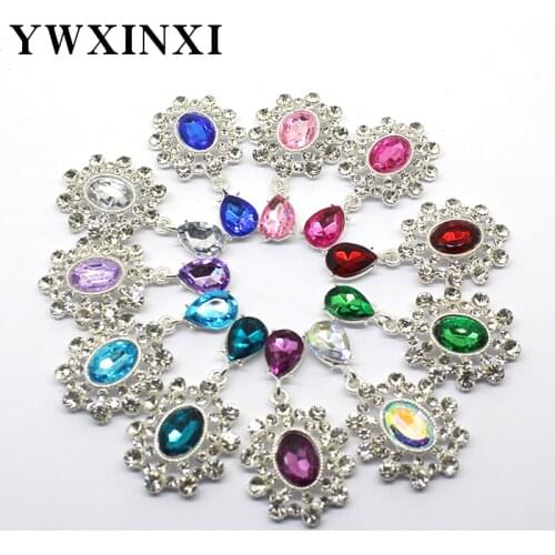 YWXINX 10Pcs new alloy shiny rhinestone flat brooch, DIY wedding holiday wine bottle invitation pendant creative decoration