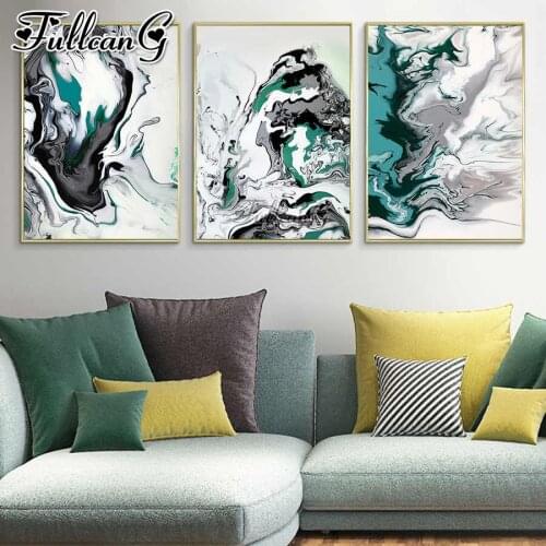 FULLCANG 5d diy diamond embroidery abstract water wave colorful landscape painting triptych full square round drill decor FC3629