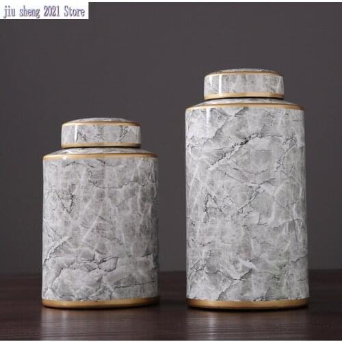 American Marble Pattern Storage Jars Decoration Flower Vase Home Decoration Accessories for Living Room Furnishing Medicinal Pot