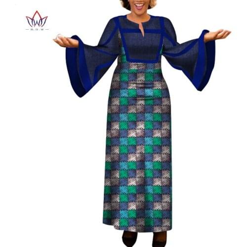 BRW Customized African Dresses for Women Print Flare Long Sleeve Top and Dress African Wedding Party Sexy Ankara Dresses WY2720