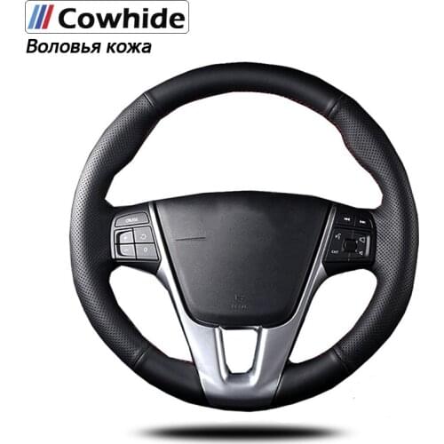 Handsewing Black Genuine Leather Steering Wheel Covers For Volvo S60 V40 V60 V70 2014 XC60