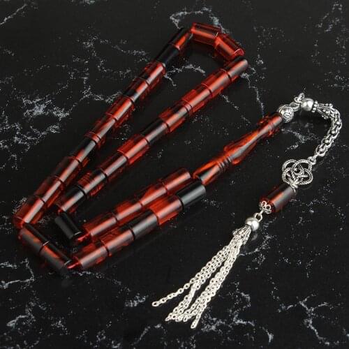Natural Amber 925 Silver Tassel 33 Beads Pendant Prayer Beads Islamic Tasbih Rosary Men Women Meditation Jewelry From Turkey